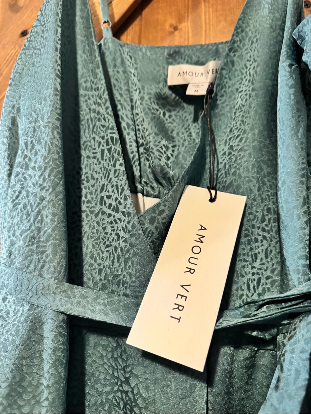 Amour Vert Teal Wrap Midi Dress with Tie Waist
